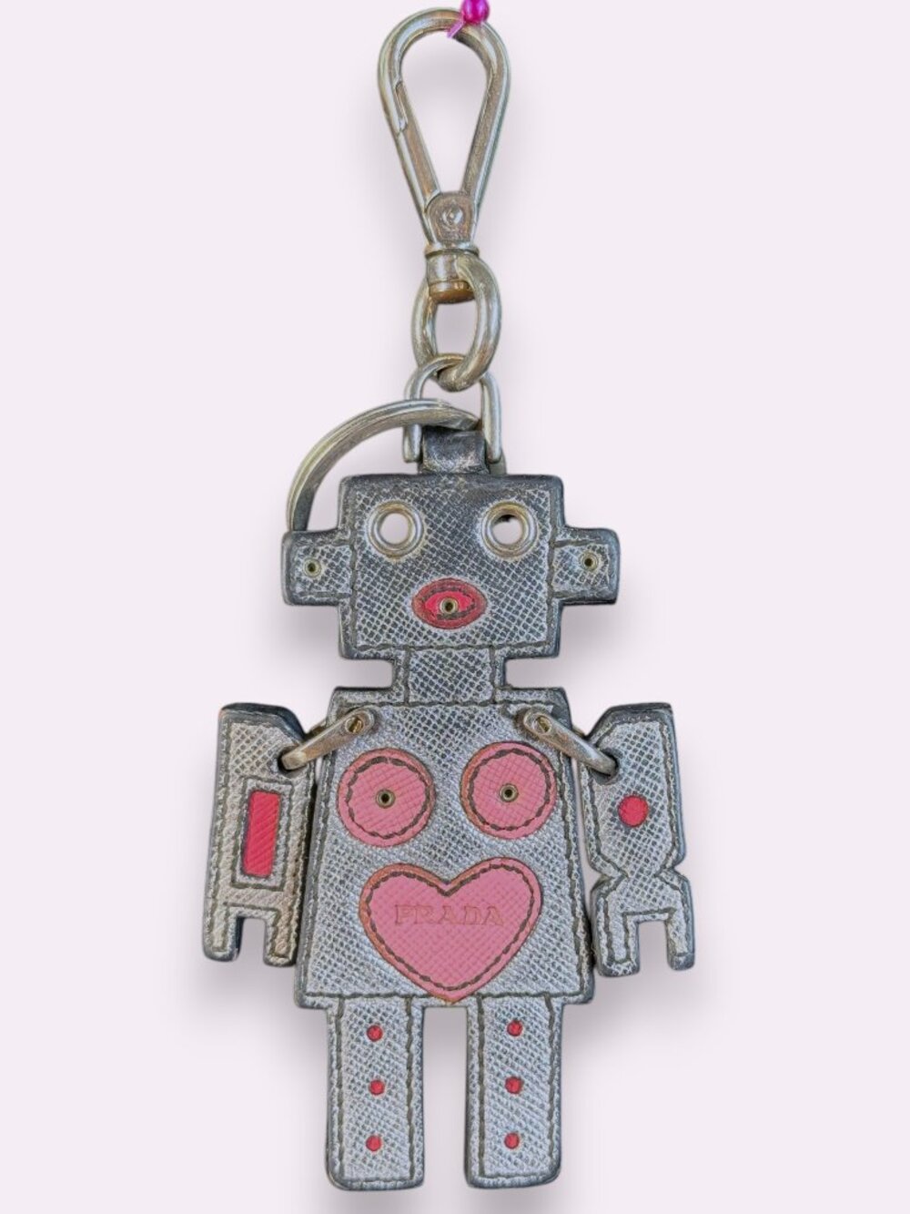 Prada Vintage Saffiano Leather Robot Heart Keychain Bag Charm with COA - Picture 2 of 10